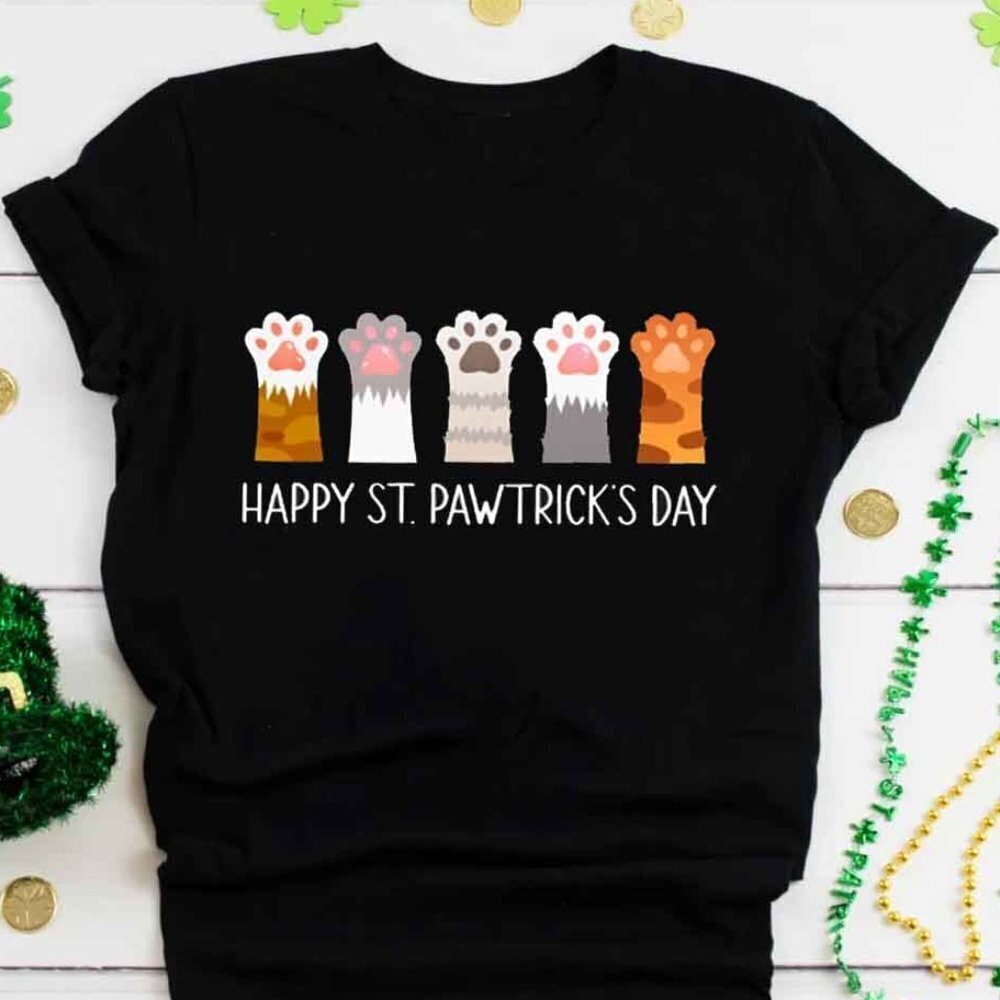 Happy St Pawtricks Day Cat Paws Tshirt Cute St Pattys Cat Lover Tee Shirt